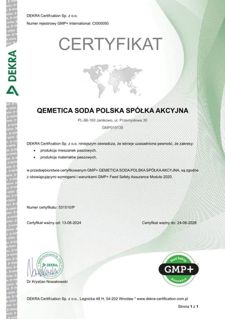 Certyfikat na paszowe produkty