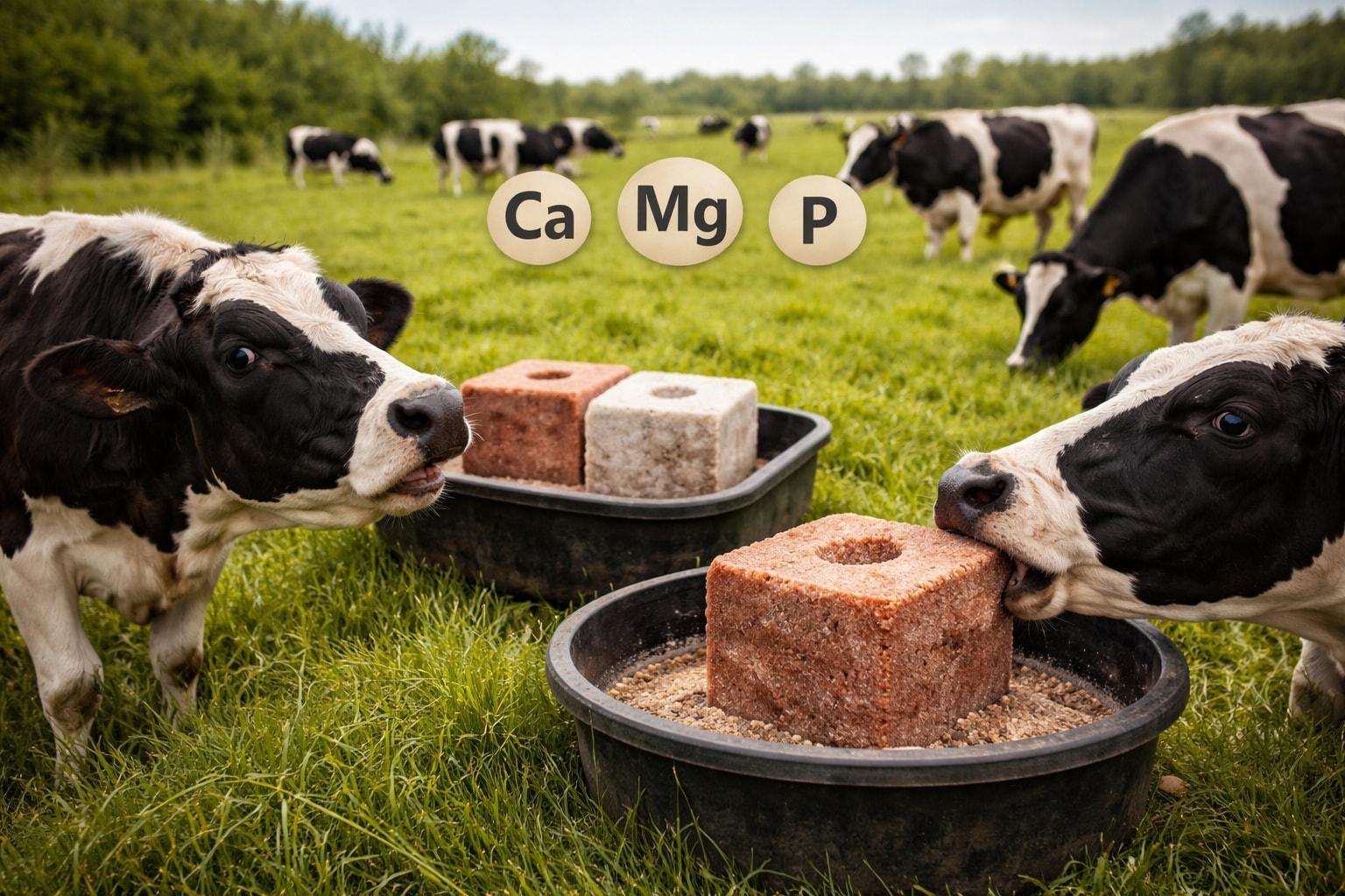 krowy na pastwisku zlizują wapń, magnez i fosfor